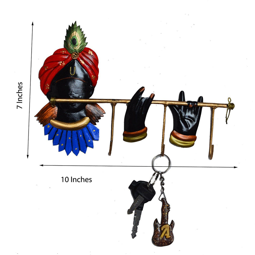 Iron Lord Krishna Wall Key Holder (Premium Home Decor | 3 Hooks)